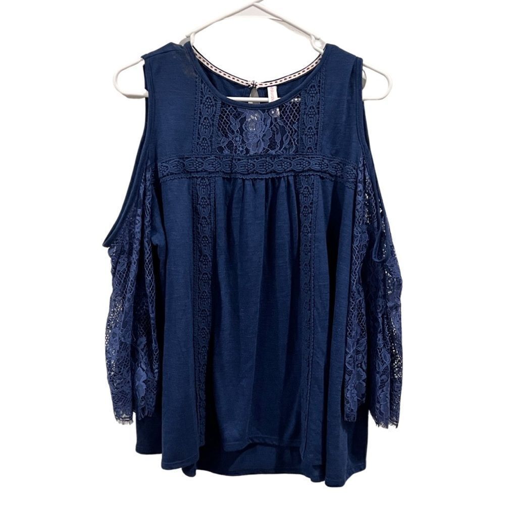 Xhilaration Blue Cold Shoulder Lace sleeve blouse Size XXL